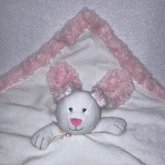Baby Starters Bunny Rabbit White Pink Plush Trim Security Blanket Lovey - Picture 1 of 4